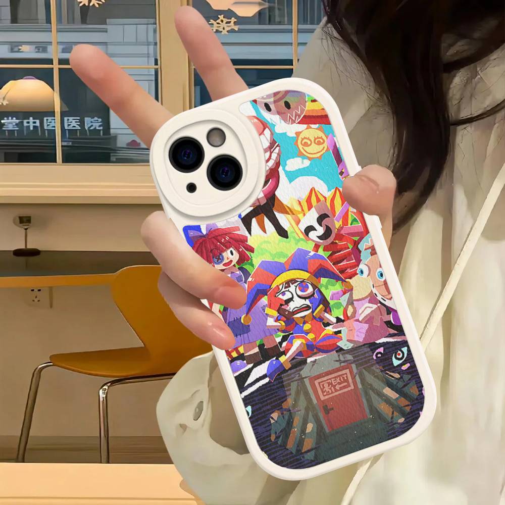 Étui de téléphone amusant en cuir A-Amazing D-Digital Circus Pour iPhone 16 15 14 Pro Max Plus 13 12 11 Housse en silicone