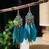 Bohemian Ethnic Feather Tassel Dangle Earrings For Women Trendy Long Beads Indian Drop Earrings Female Vintage Boho Zircon Gift
