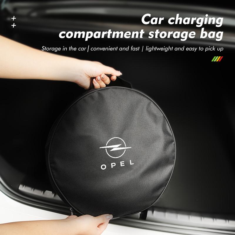 For Opel EV Charging Cable Organizer Oxford Cloth Car Charger Storage Case Astra H G J Insignia Corsa Zafira Meriva Mokka