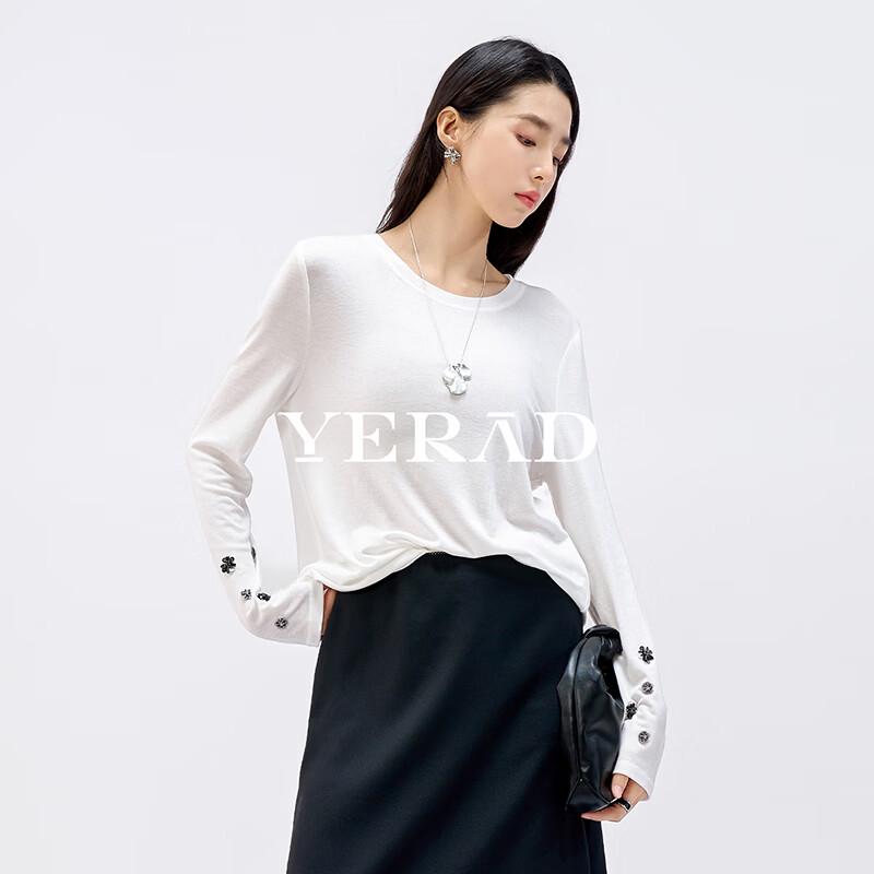 YERAD Women s Relaxed Fit Beaded Lyocell Wool Long-Sleeve T-Shirt M
