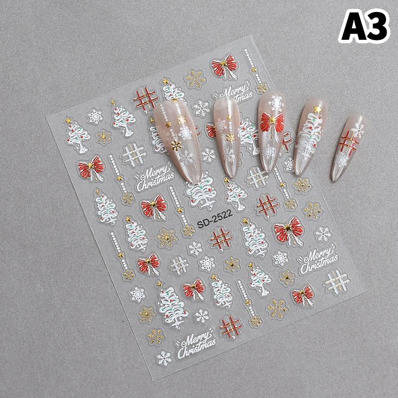 1 Sheet Relief Christmas Nail Art Sticker Christmas Tree Elk Snowflakes Nail Art Stickers Xmas Manicure Decals