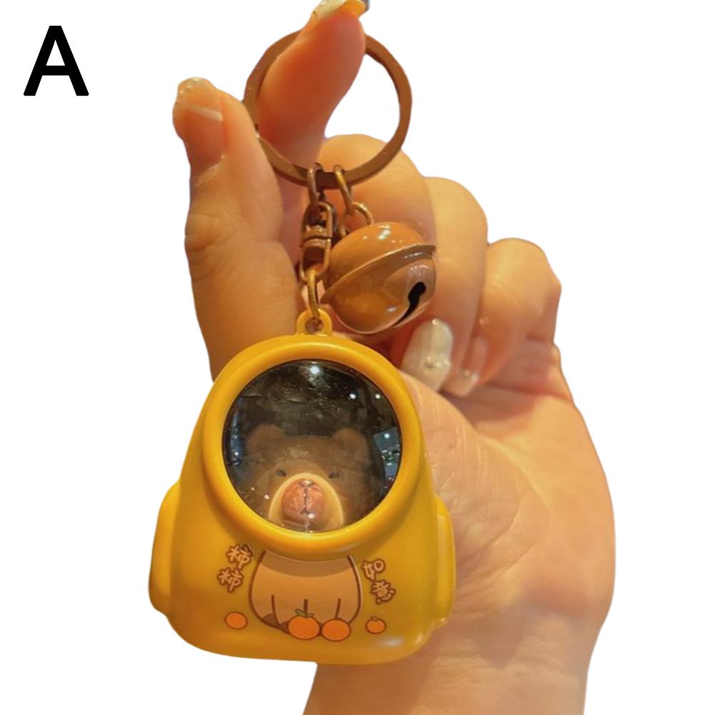 Cute Cartoon Space Capsule Capybara Keyring Schoolbag Pendant Trinket Friend Gift Creative Kapibala Luminous Keychain