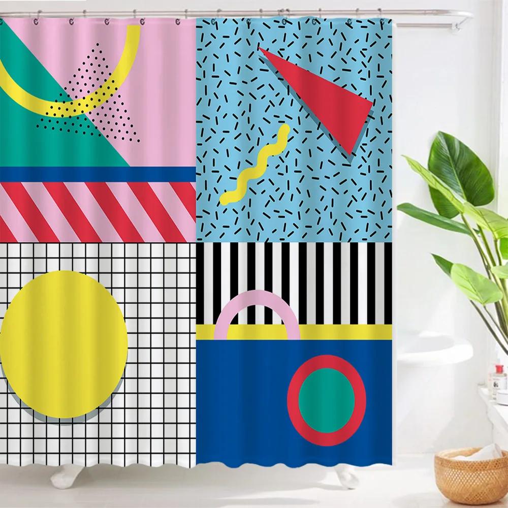Pop Art Geometric Shower Curtain Fashion Classicl Abstract Colourful Bathroom Curtains Waterproof Fabric Decor Sets With Hooks