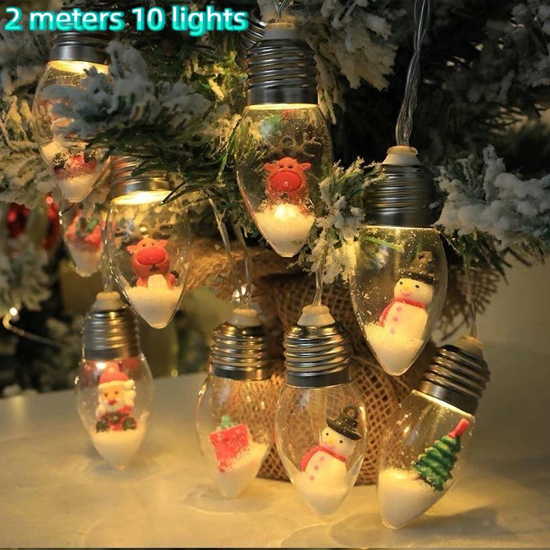 Christmas Led String Lights With Mini Santa Snowman Reindeer In Transparent Bulbs For Xmas Home Holiday Decor