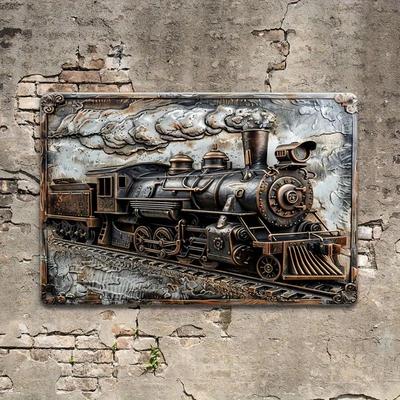 Panneau Plat en Bois 2D 30*20cm Panneau en Bois Train à Vapeur Vintage Plaque Murale, Panneau Décoratif en Bois Locomotive Rétro, Jardin, Bar Maison, Café