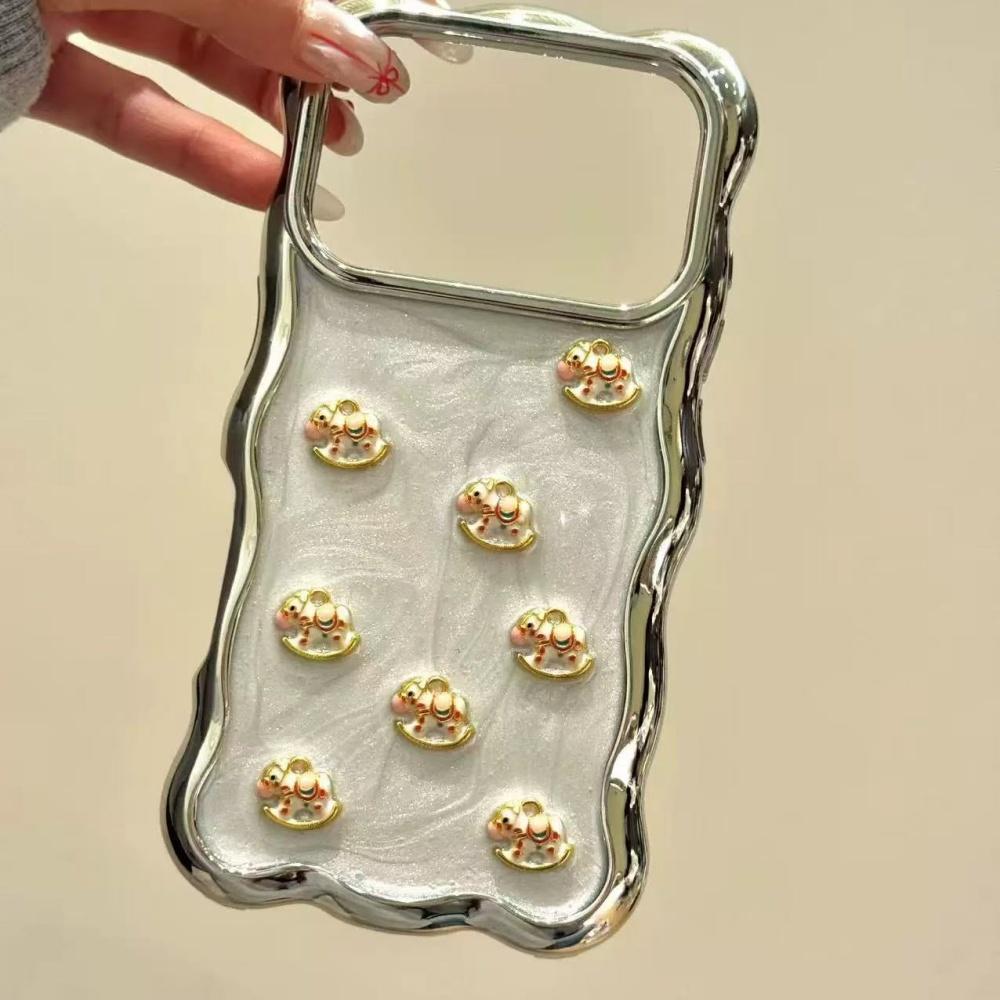 

Three-dimensional electroplating color cute pony 17promax cream glue glitter silver white 16pro/13/14PRO17 luxury Year of the Horse cartoon protective iPhone 13Pro Max
