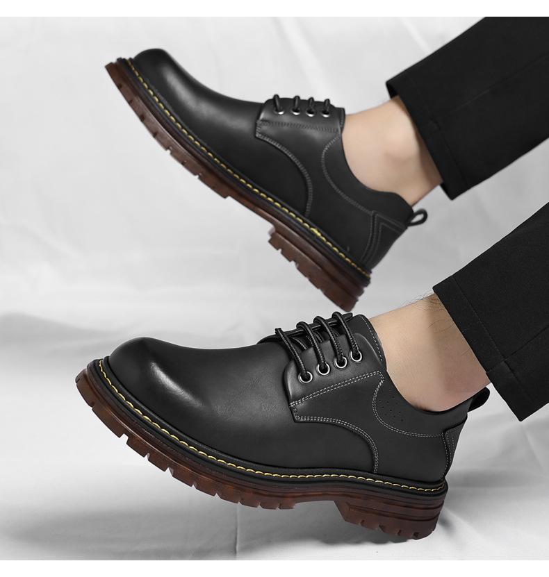 Low Top Platform Big Head Work Shoes for Men Solid Color Fashion Casual Leather Shoes Male British Fashion Retro Dress Shoe Man