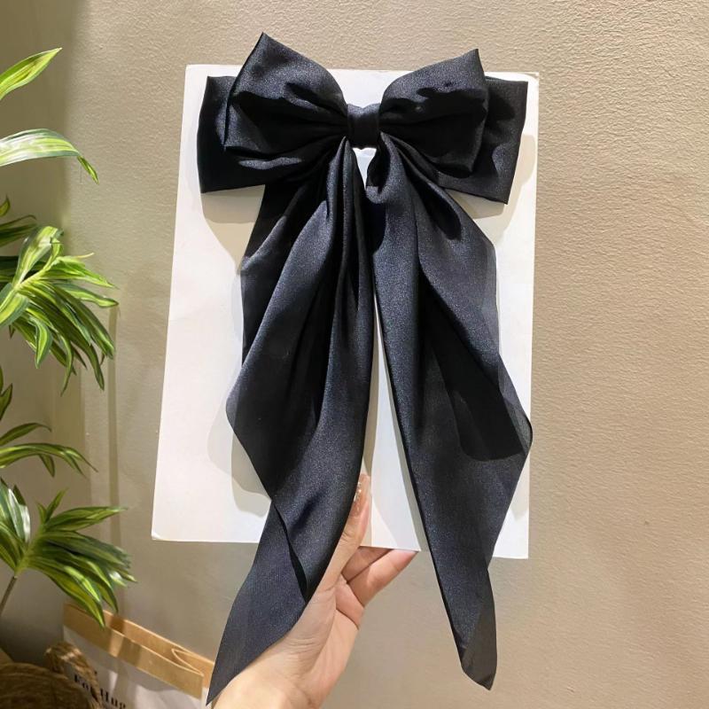 Elegant Bow Ribbon Hair Clip for Women Fashion Solid Satin Spring Clip Simple Hairpin Headband with Clips Girls Hair Accessories