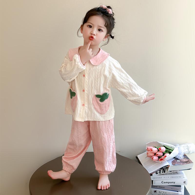 

2025 Spring/Autumn Girls Pajama Set – Long-Sleeved, Lightweight for Ages 3-4 100 cm розовый