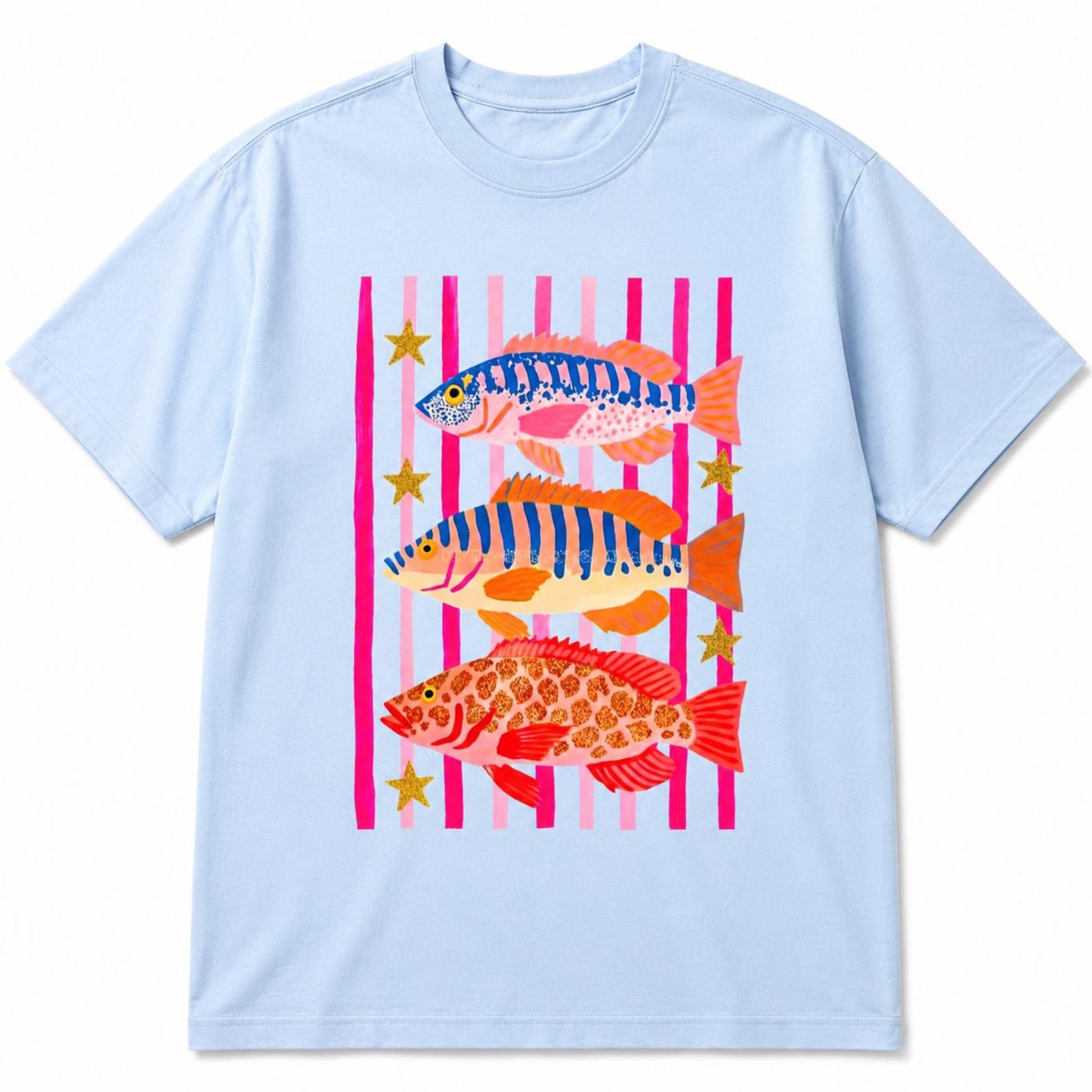 Colorful Tropical Fish Tee Retro Beach Graphic Shirt 4XL
