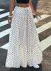 Qooth Polka Dot A-Line Maxi Skirt Ruffle Hem Tie-Waist Full Flare Skirt Vintage Summer Half Skirt for Women JM2609