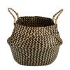 1Pc Foldable Natural Seagrass Woven Storage Basket Clothes   Plant Flower Pot(Black)