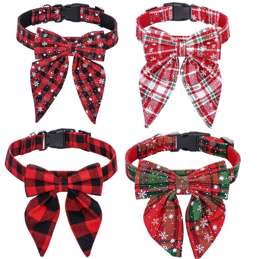 Christmas Cat Collar Adjustable Dogs Collar with Bowtie Kitten Necktie Collar Cats Festival Costume Pet Party Accessory