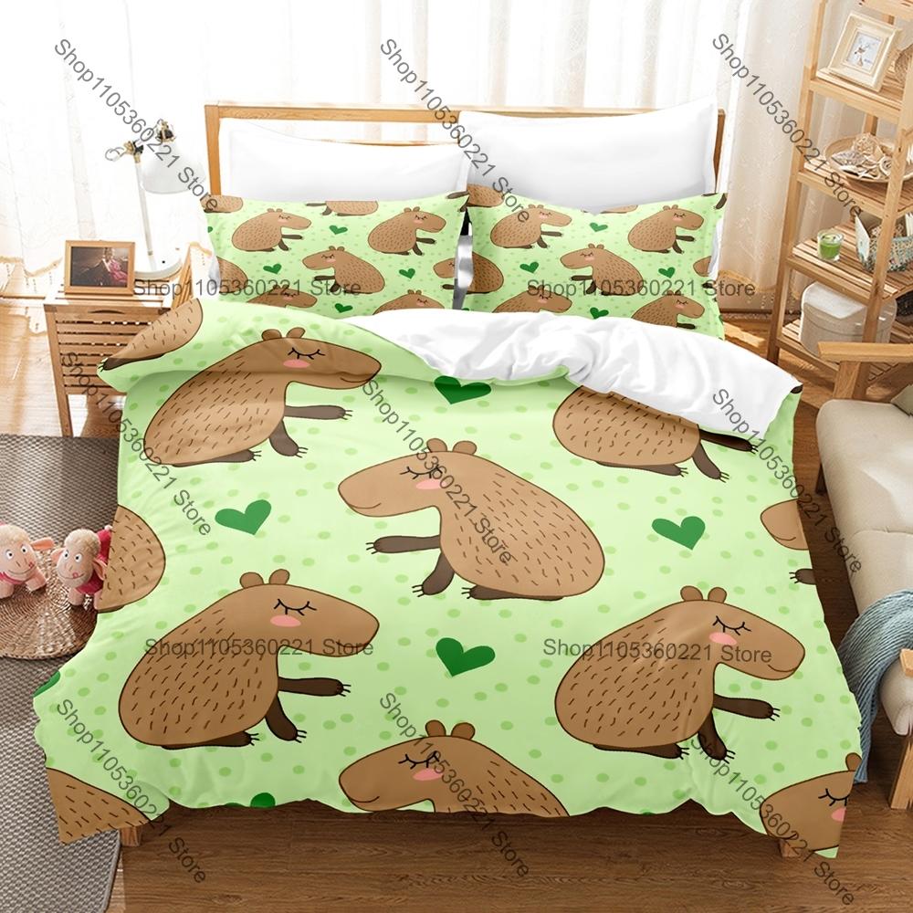 Cartoon Capybara Bettwäsche Set Einzelbett Zweibettbett Vollgröße Queen Size King Size Bettwäsche Set Schlafzimmer Bettbezug Sets Anime Bettlaken Set