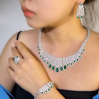 Dafang Wedding Dress Banquet Accessories Copper Inlaid Zircon Necklace Earrings Bracelet Ring Set