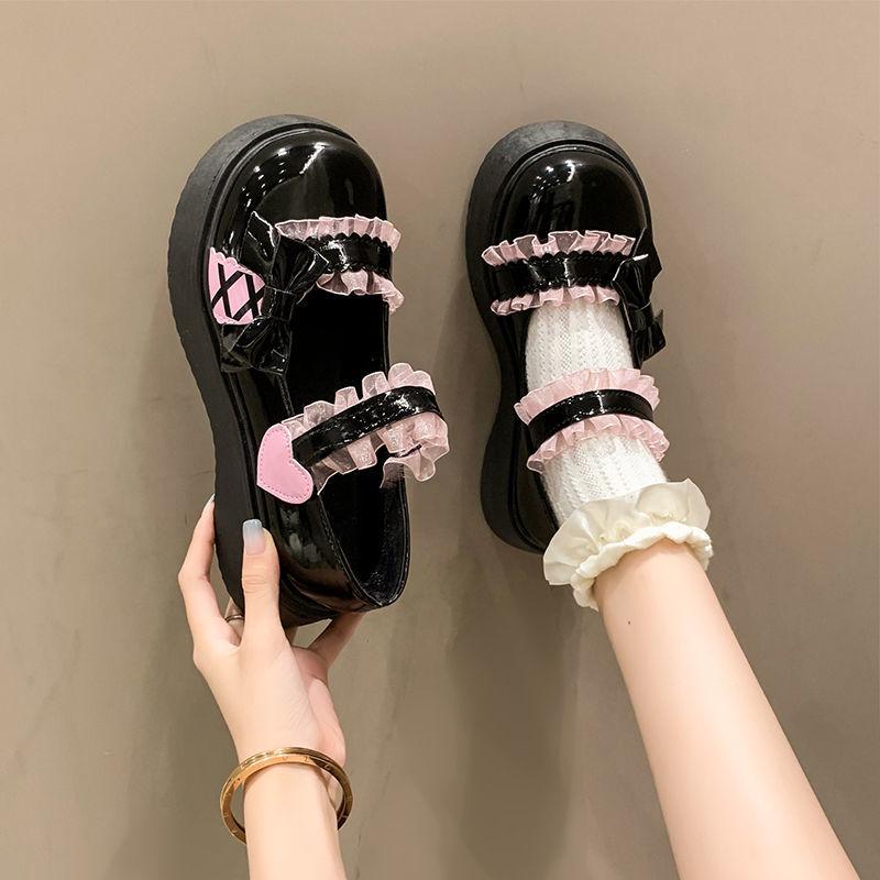 Kawaii Women's Shoes Round Toe Platform Cute with Bow Ladies Pumps Summer 2025 Comfortable and Elegant Lastest Casual Spring 39