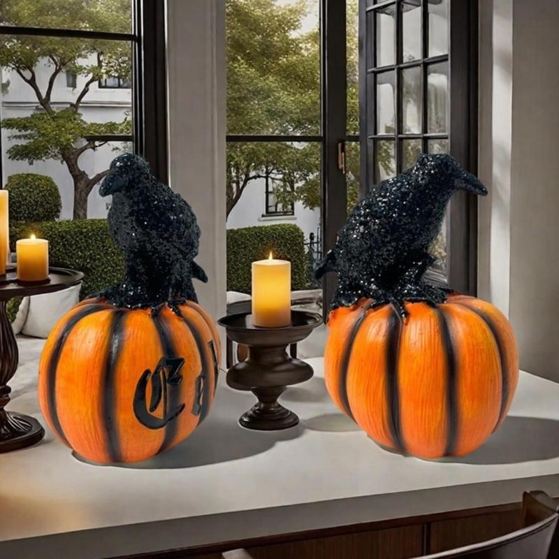 Festival Crow And Pumpkin Resin Statue Halloween Decoration For Indoors Outdoor Party Homes Decors