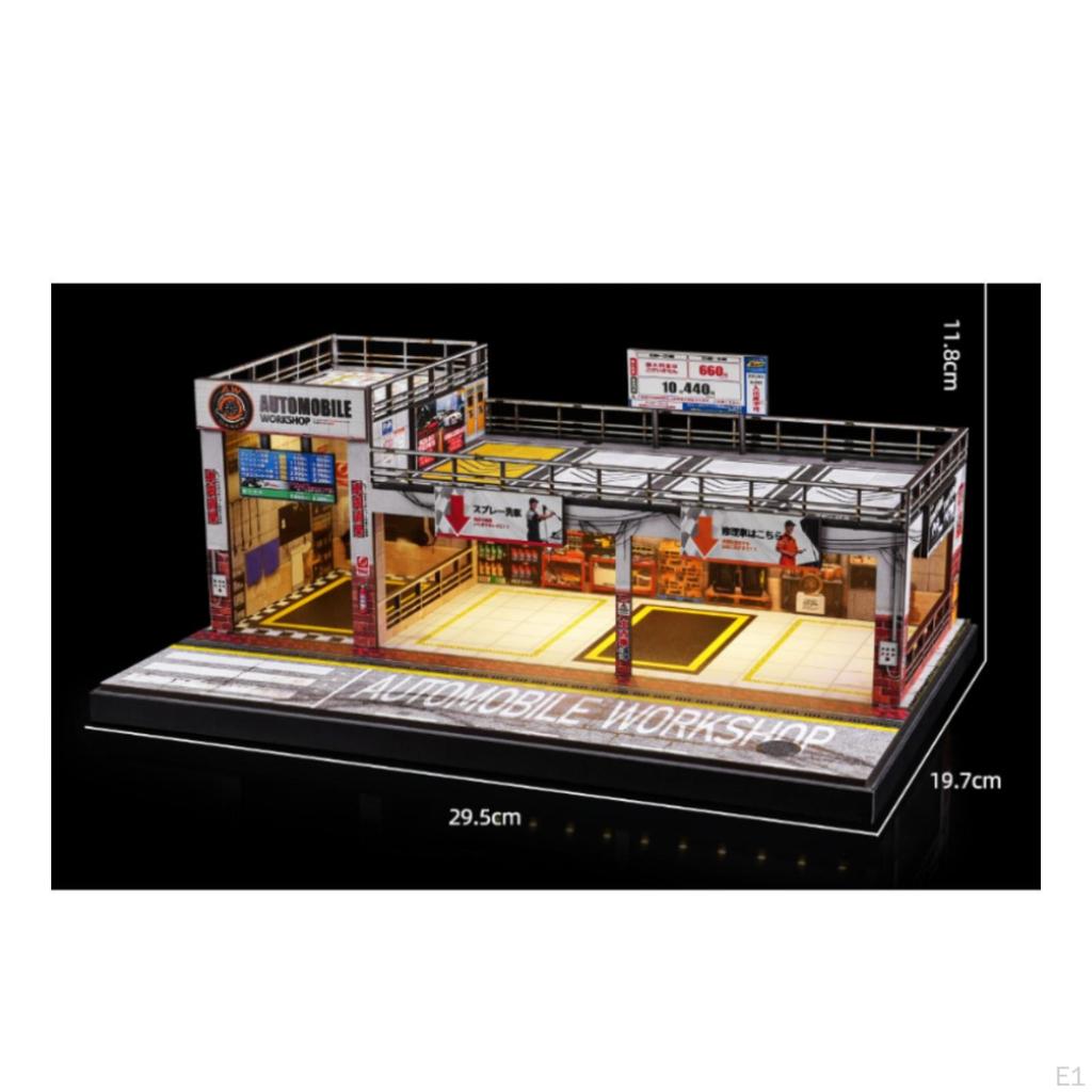 Miniature Parking Workshop 1:64 Scale DoubleLayer Model Rooftop Railings Garage Building