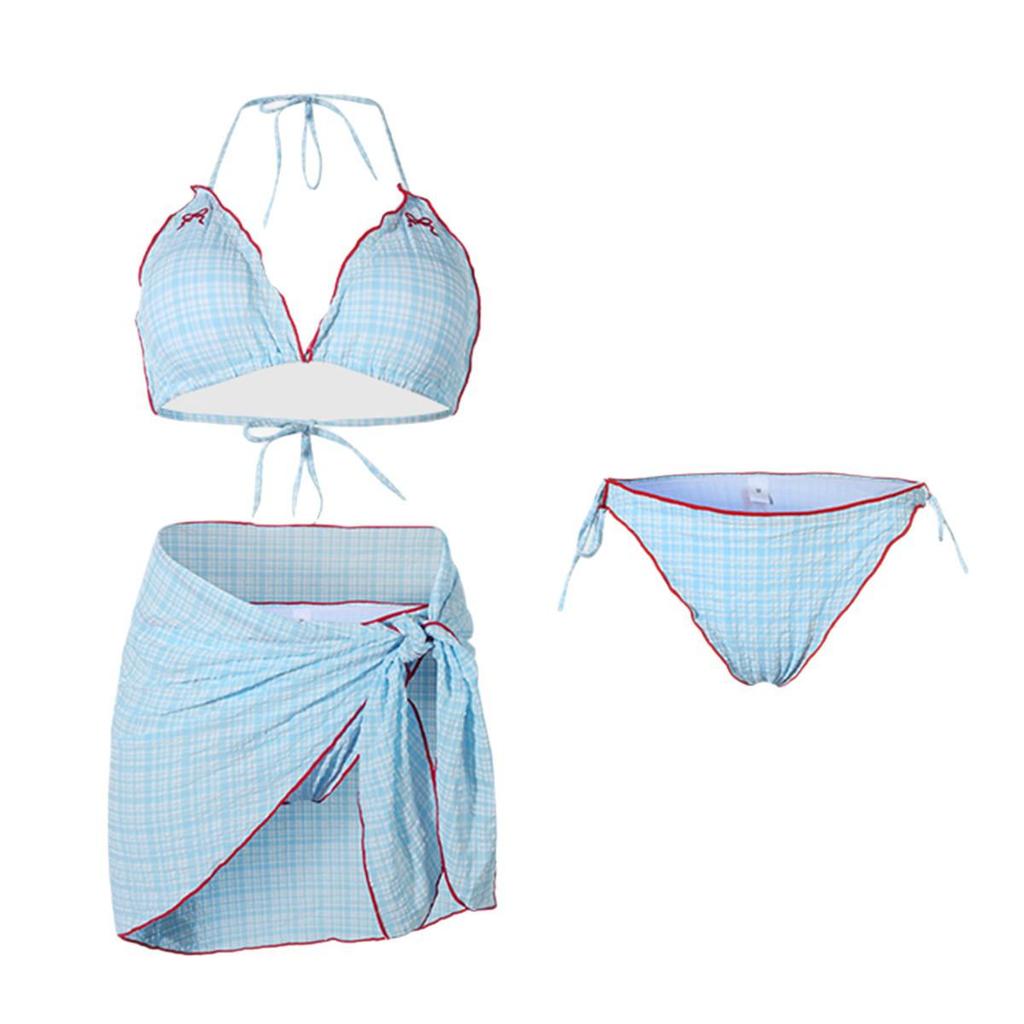 Vintage Bow Strappy Three-Piece Bikini Push-Up Swimsuit - Hot Girl Slim Fit for Small Bust