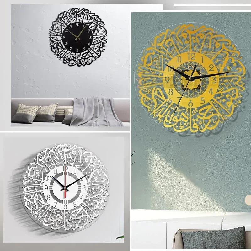 Acrylic mirror decorative clock Islamic Calligraphy Eid Decor Wall Clock 3D Silent Quartz Wall Clock Home Decoration PenduQ1G1T3