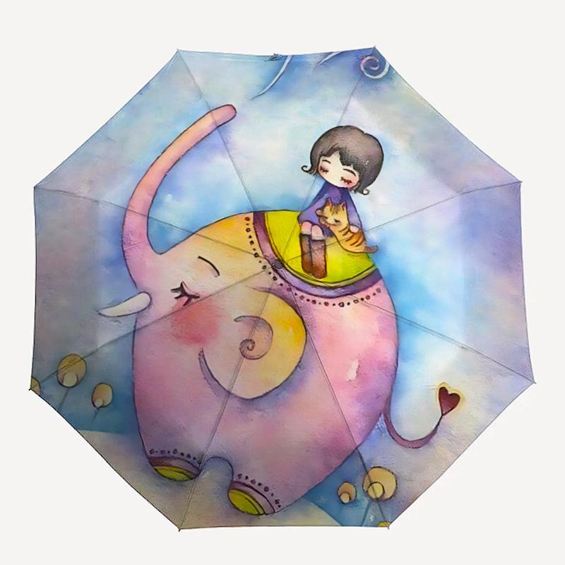 1pc Elephant Journey Automatic Folding Umbrella - Compact 8-Rib Design, Durable Plastic & Iron, Lightweight for Outdoor Daily Use096