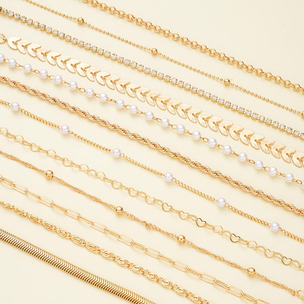 12Pcs Vintage Elegant Gold Color Bracelet Sets Simple Copper Metal Zircon Pearl Chain Bracelet Everyday Party Jewelry Gifts 2026