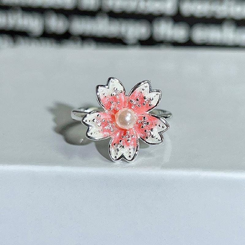 Dopamine Colorful Enamel Flower Butterfly Open Ring Mori Sweet Girly Style Inlaid Zircon Niche Light‑Luxury Adjustable Stackable Decorative Ring