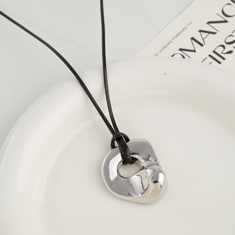 Japanese Minimalist Abstract Art Openwork Pendant Necklace with Adjustable Leather Cord