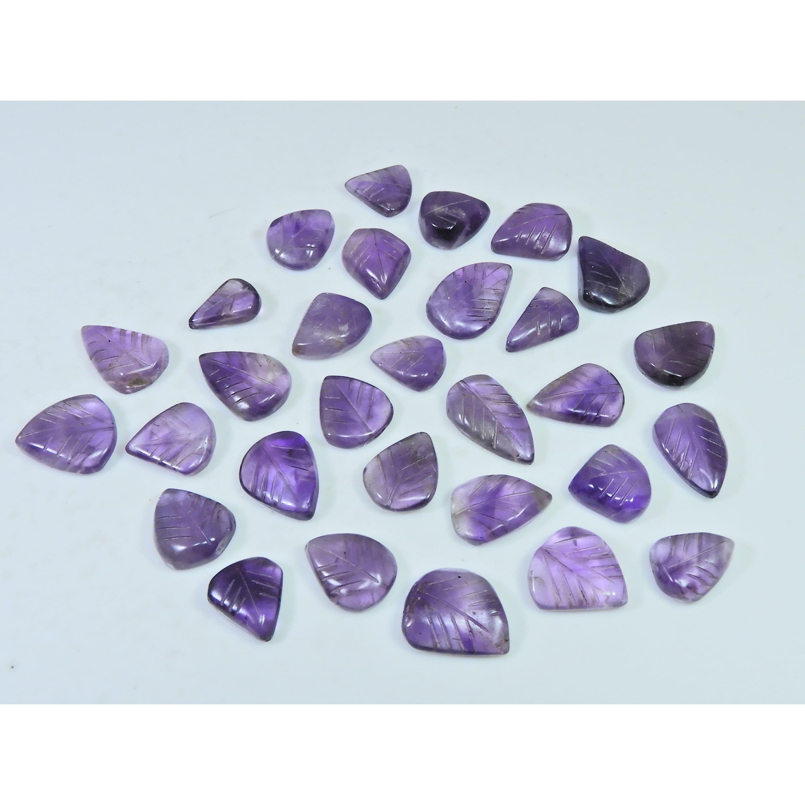 161Cts. Natural Amethyst Leaf Carving Pear Shape Cabochon Gemstone 30Pcs Lot C-1909