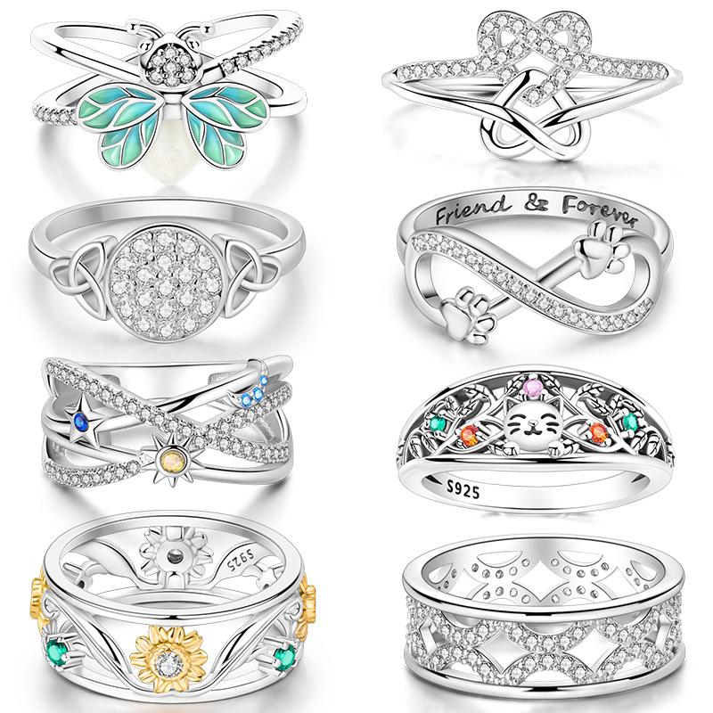 New Rings For Women 100% 925 Silver Star Moon Colorful Zircon Rings Fine Wedding Engagement Birthday Jewelry Gifts