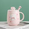 Cartoon Cat Ceramic Mug with Lid and Spoon - Trendy Office Coffee Cup