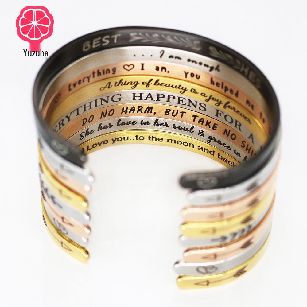 

Exclusive Stainless Steel Engraved Open C-Shaped Bangle - DIY Christmas Gift Jewelry Engraving on outer side