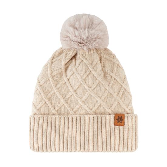 Women Winter Knitted Hat with Faux Fur Pom Pom Ball