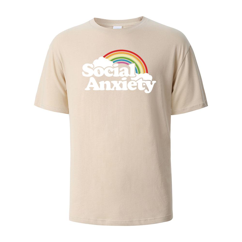 Social Anxiety Printing Mens Tshirt Casual Breathable Tees 100Cotton Funny Tops Street Oversized TShirts For Men Women Oneck