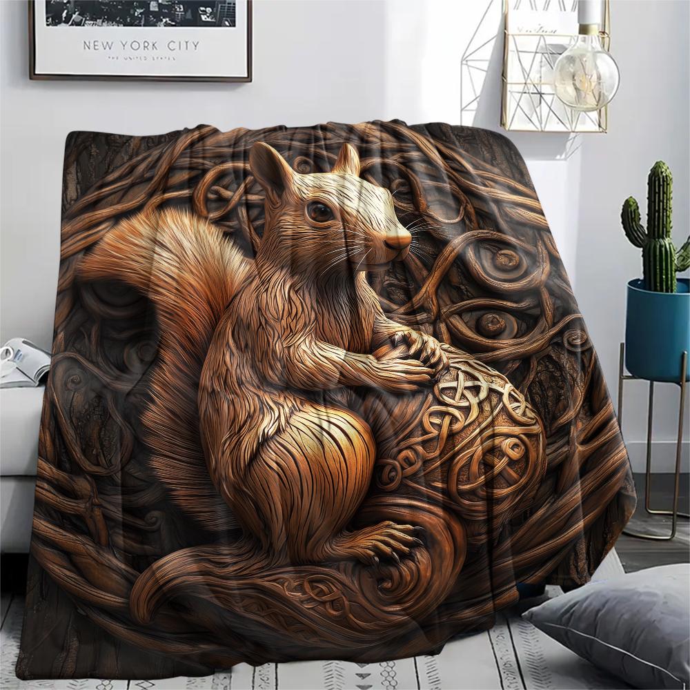 Ardilla, Manta de Franela con Patrón, Alta calidad Cómoda para Todas las Estaciones, Decoración del Hogar, Calidez y Comodidad, Perfecta para Regalos.