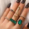 Vintage Emerald Snake-Inspired Diamond-Studded 6-Piece Knuckle Ring Set