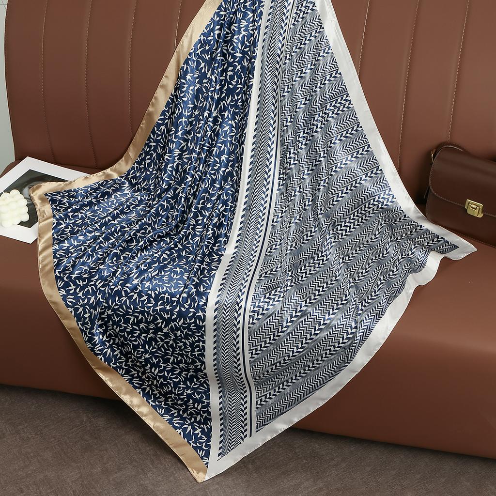 90*90Cm Printed Square Scarf Women Silk Feeling Satin Wraps Line Foulard Headband Luxury Designers Scarf Silk Bandana Hair Wrap