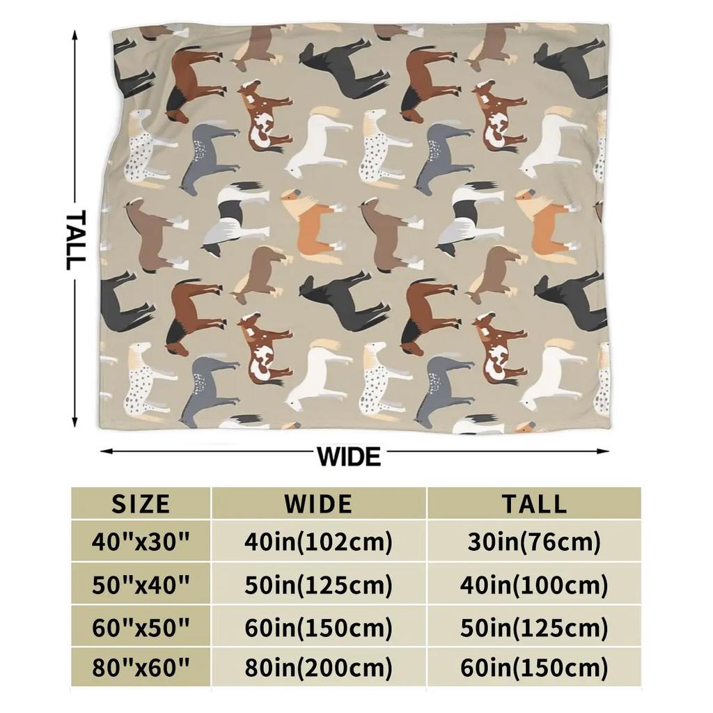 Couverture à motifs de races de chevaux Couverture jetée douce et chaude en flanelle Couvre-lit pour lit Salon Pique-nique Voyage Maison Canapé