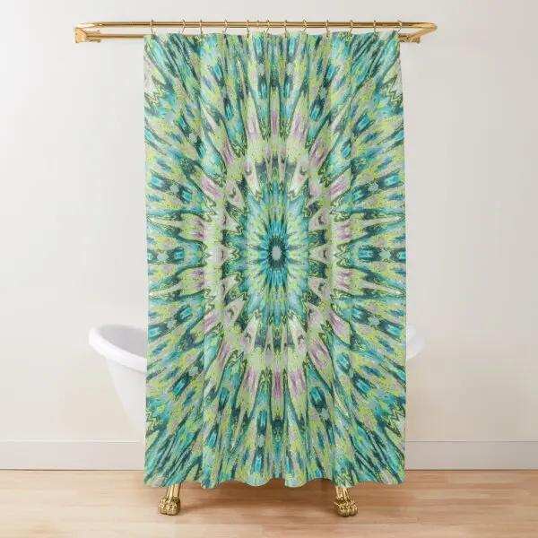 Tenda Doccia Vetro Colorato Zaffiro Giada Mandale Fiore di Mandala Linee Esposizione Opere d'Arte Tessuto Tende da Bagno con 12 Ganci