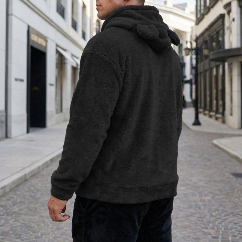 Plus Size Hooded Long Sleeve Casual Mens Coral Fleece Pullover Sweatshirt