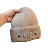 Light Luxury Rhinestone Rabbit Fur Beanie Women's Autumn and Winter White Knitted Hat Big Head Circumference Showing Face Small Baotou Cold Hat Trend