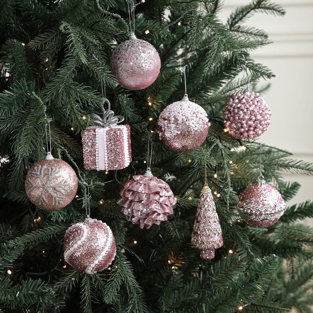 New pink foam Christmas ball pendant shiny glitter Diamond Powder Christmas Tree Hanging Ball Decor Navidad Decor 2025