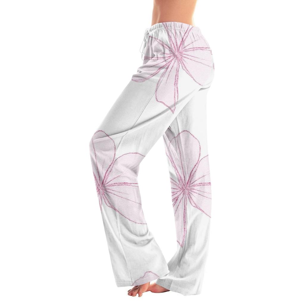 Dámské pyžamové kalhoty na spaní ležérní kalhoty se stahovací šňůrkou v pase pohodlné rovné kalhoty na jógu volné