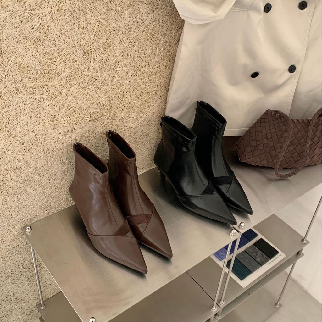 2025 New Autumn Pointed Stiletto Stitching Suede Rear Zipper Martin Fashion Chelsea Women's Boots