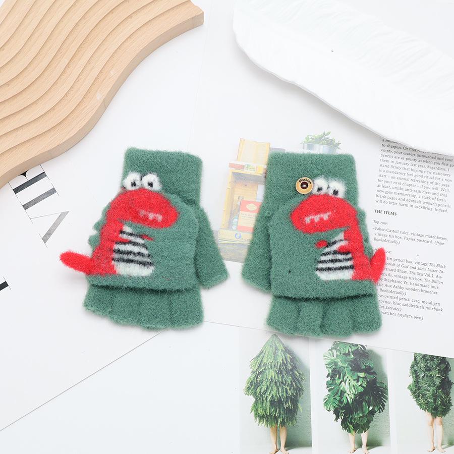 Children's Cute Cartoon Flip-Gloves: Cold-Proof, Half-Finger Winter Writing Warmth for Boys and Girls