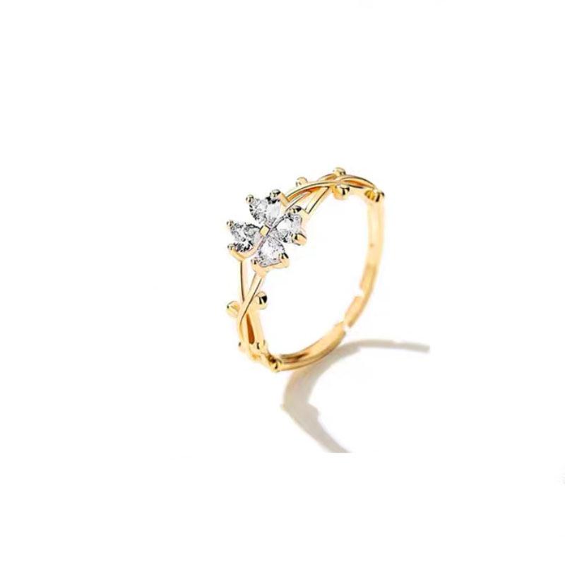 Crystal Four-Leaf Clover Women's Trendy Index Ring with Heart Design