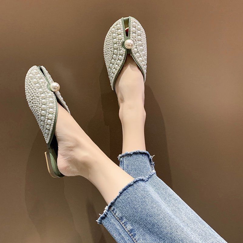Slippers Summer New 2025 Fashion Rhinestone Home Women's Mules Shoes Elegant Mirror Luxury Designer Flat Low Sandals Woman House