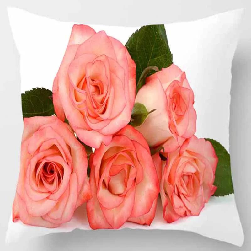45x45cm Rose Series Pillowcase Yellow Pink Flowers  Sofa Office Seat Cushion Cover Room Aesthetic Home Decoration