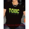 Women's Edgy TOXIC Drip Text Graphic Tee - Soft Polyester Shirt with Bold Green Print, Non-See-Through Fabric for Lounge
