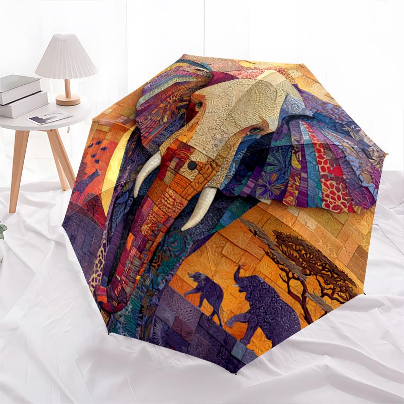 1 PC Automatic Folding Umbrella - Elephant Pattern, Portable & Foldable Design with 8 Ribs, Christmas Birthday Gifts